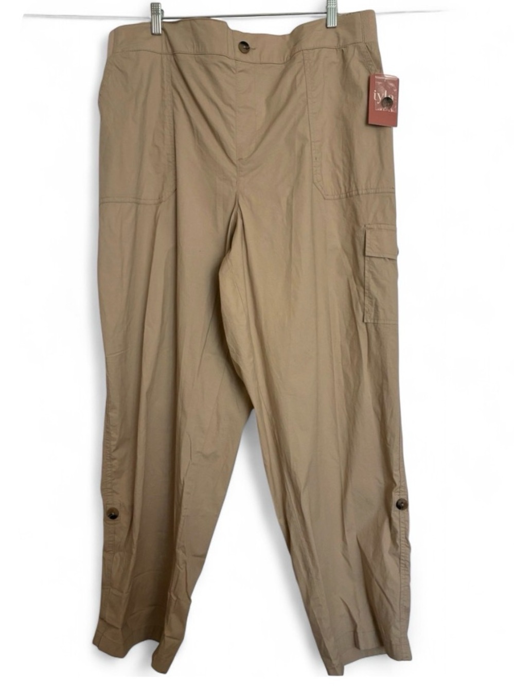 iyla Cotton Cargo Utility Pull-On Pants in Beige